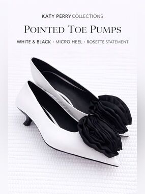 Katy Perry White Pointed Toe Pumps Micro Heel Rosette Statement 7